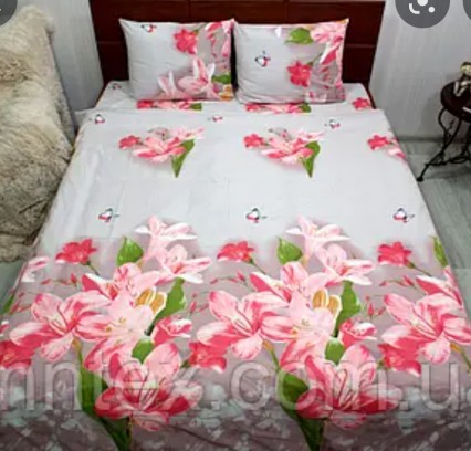 Комплект постільної білизни Рожеві лілії на сірому